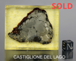 CAago, Umbria, Italy. Iron Octahedrite IAB-MG. Total mass 667 grams. - Slice preserved in resin gr.35.6 - € STIGLIONE DEL LAGO